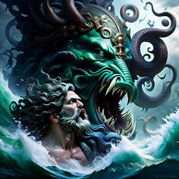 perseus vs the kraken - the heroic perseus confronts the colossal kraken in the raging sea, brandishing the severed head of medusa to turn the tide of battle. 