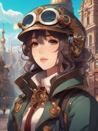 Brilliant inventor in a fantastical steam-powered city.  front facing ,centered portrait shot, cute anime color style, pfp, full face visible