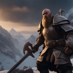 dwarven fighter,halgrim stonefist,defending a mountain pass,against a relentless goblin horde cinematic 8k, highly detailed,