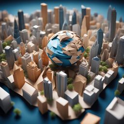 Origami!  5000ft drone view of a bustling city with skyscrapers wrapped around a globe, Origami paper folds papercraft, made of paper, stationery, 8K resolution 64 megapixels, small details 