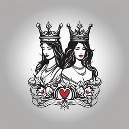 King and Queen Matching Couple Tattoos - Unite your love in matching ink.  minimalist color tattoo, vector