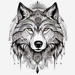 Tattoo Tribal Wolf,tribal masterpiece, where the wolf's spirit harmonizes with ancient symbols, story etched in ink. , tattoo design, white clean background