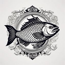Traditional Fish Tattoo,a classic and timeless fish tattoo, symbolizing the enduring connection between humans and the sea. , color tattoo design, white clean background