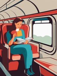 Reading clipart - person reading on a train  color,minimalist,vector clipart