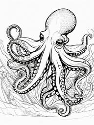 Octopus Coloring Pages - Octopus with a seaweed  simple coloring pages