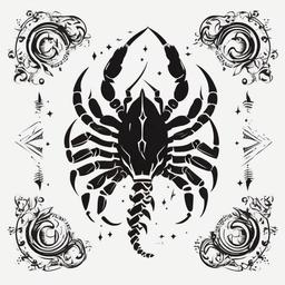 Horoscope Scorpio Tattoos - Combine horoscope elements with a Scorpio tattoo for a personalized and astrologically inspired design.  simple vector color tattoo,minimal,white background