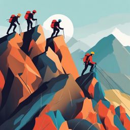 Mountain Climbing Adventure Climbers Clipart - Climbers on a daring mountain adventure.  color vector clipart, minimal style