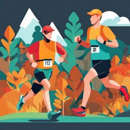 Trail Running Marathon Race Clipart - Trail runners in a marathon race.  color vector clipart, minimal style