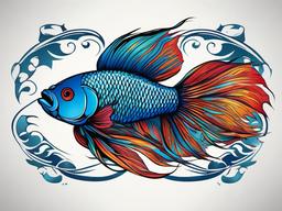 Chinese Fighting Fish Tattoo-Bold and vibrant tattoo featuring a Chinese fighting fish, capturing the intense and vibrant colors of these aquatic creatures.  simple color vector tattoo
