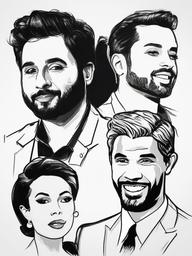 drawing of celebrities on a talk show  minimal rough sketch scribbles,doodles,black and white