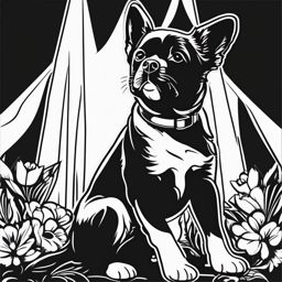 Black and White Clipart of a Dog,Illustrating a monochrome dog-themed banner with black and white clipart of a dog  simple, 2d flat