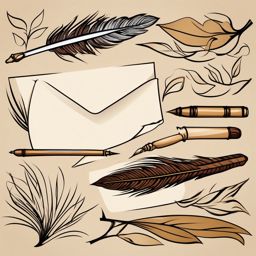 Quill Pen and Parchment Clipart - Quill pen resting on parchment paper ready to write.  color clipart, minimalist, vector art, 