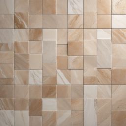 Travertine and porcelain and granite and marble and travertine patchwork tile arrangement top view, product photoshoot realistic background, hyper detail, high resolution