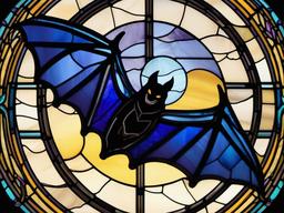 Stained Glass Bat - Bat flying under full moon  