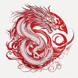 Red Tattoo Dragon - Striking dragon tattoo with a red color palette.  simple color tattoo,minimalist,white background