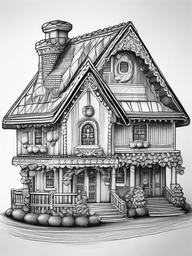 drawing of a gingerbread house  minimal rough sketch scribbles,doodles,black and white