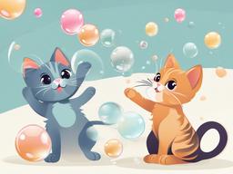 Bubble clipart - playful kittens chasing bubbles  