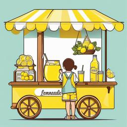 Lemon clipart - lemonade stand with a child selling drinks  color,minimalist,vector clipart