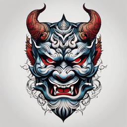 oni half mask tattoo  simple color tattoo,white background,minimal