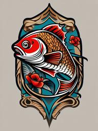 American Traditional Fish Tattoo-Classic and timeless American traditional tattoo featuring a fish, perfect for those who appreciate traditional tattoo art.  simple color vector tattoo