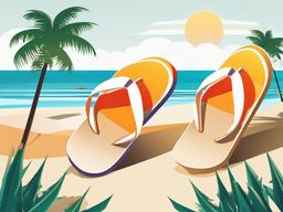 Pair of flip-flops by the beach clipart.  vector style illustration, white background