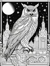 Owl Coloring Page - Wise Night Flyer  black outline printable coloring page