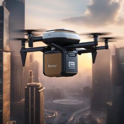 anti-gravity cargo drone, transporting heavy loads with precision through bustling city skies. 