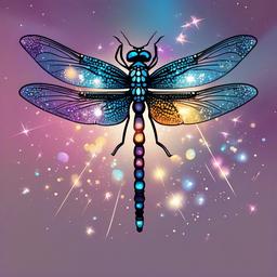 Magical dragonfly surrounded by sparkles clipart.  vector style illustration