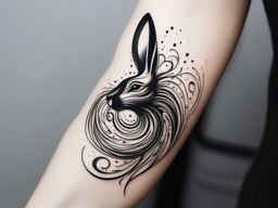 Energetic rabbit swirls tattoo. Spiraling essence of enchantment.  minimalist black white tattoo style