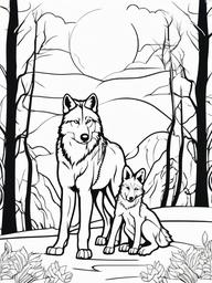 Wolf with Cub Coloring Pages - Protective Wolf Mother with Her Cub  minimal black outline printable sheet, coloring page