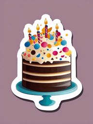 Cake and Confetti Sticker - Celebration cake with confetti, ,vector color sticker art,minimal