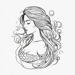 Mermaid Outline Tattoo - Keep it simple yet impactful with an outline-style mermaid tattoo design.  simple vector color tattoo,minimal,white background