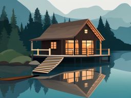 Lake Cabin Getaway clipart - A cozy cabin getaway by the lake., ,vector color clipart,minimal