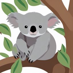 Koala Bear Clip Art - A cuddly koala napping in a tree,  color vector clipart, minimal style