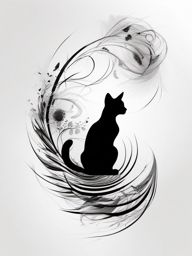 Abstract paw trails tattoo: Capturing the mysterious journey of a cat.  black white tattoo, white background
