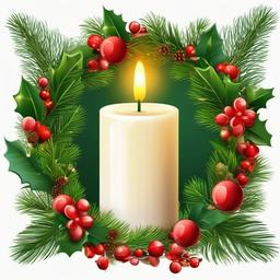 Candle clipart - Candle with a Christmas wreath.  vector style illustration, white background