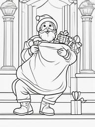 Santa Carrying a Christmas Sack Coloring Pages - Holding a Giant Sack of Toys  minimal black outline printable sheet, coloring page