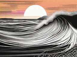 drawing of waves with a sunset  minimal rough sketch scribbles,doodles,black and white