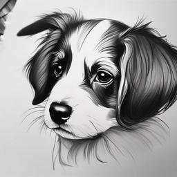 simple drawing of puppy  minimal rough sketch scribbles,doodles,black and white