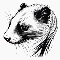 Ferret Tattoo - Curious ferret exploring a hidden corner  few color tattoo design, simple line art, design clean white background