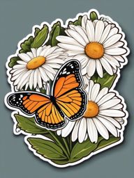 Butterfly and Daisies Sticker - Butterfly resting on daisies, ,vector color sticker art,minimal