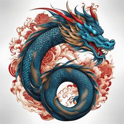 Japanese dragon tattoo art, Artistic and detailed Japanese dragon tattoos.  color, tattoo style pattern, clean white background