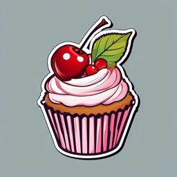 Cupcake with Cherry Sticker - Elevate your cupcake experience with a sweet and juicy cherry on top, , sticker vector art, minimalist design