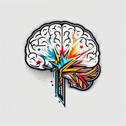 ADHD Tattoo-Brain and lightning bolt tattoo, symbolizing the energy and creativity of ADHD. Colored tattoo designs, minimalist, white background.  color tattoo style, minimalist, white background