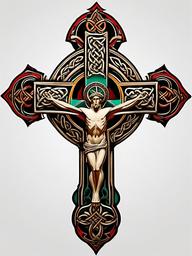 celtic crucifix tattoo  simple color tattoo,minimal,white background