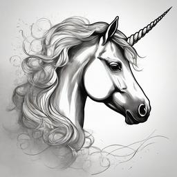 drawing of a unicorn with a dreamy background  minimal rough sketch scribbles,doodles,black and white