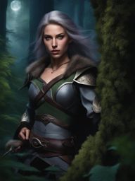 elf ranger,nightshade silvermoon,tracking a legendary beast,a moonlit wilderness full color photography, high fantasy, photo-realism, hyperrealistic/ultrarealistic/photorealistic