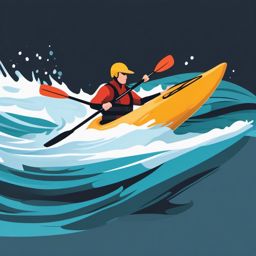 Kayaking Clipart - A kayaker paddling through white-water rapids.  color vector clipart, minimal style