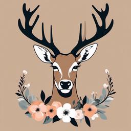 Deer clipart - deer with flowers in its antlers  color,minimalist,vector clipart