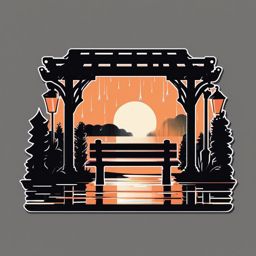 Rainy park bench sticker- Solitude and raindrops, , sticker vector art, minimalist design